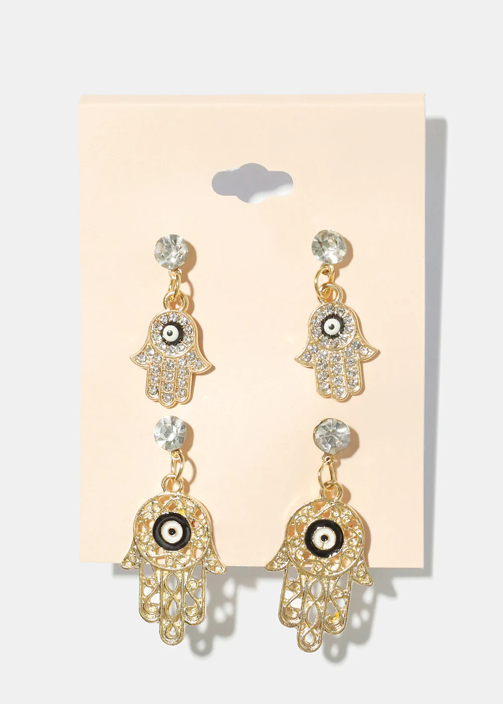 2 Pair Dangle Hamsa Hand Earrings - Image 2