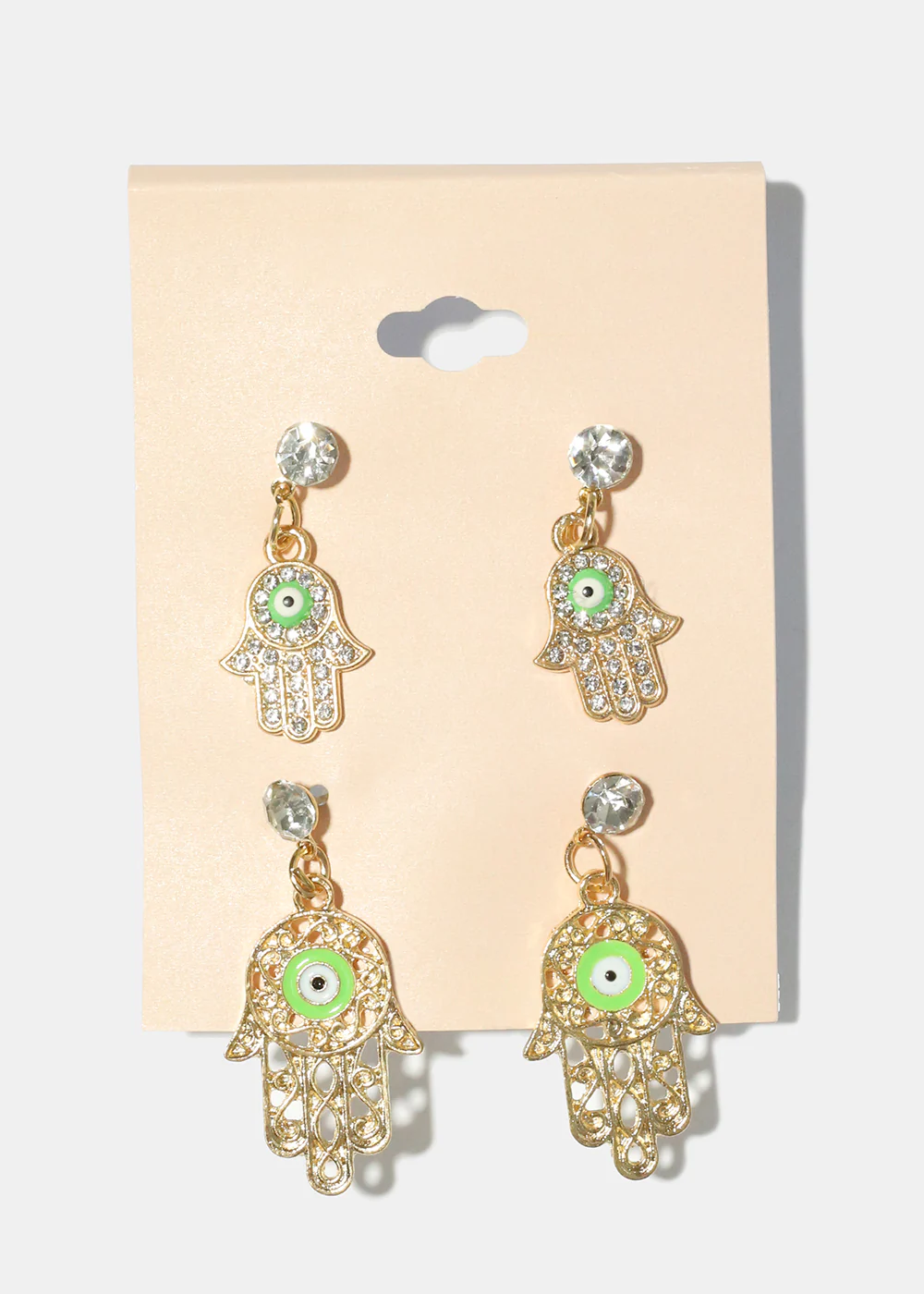 2 Pair Dangle Hamsa Hand Earrings - Image 3