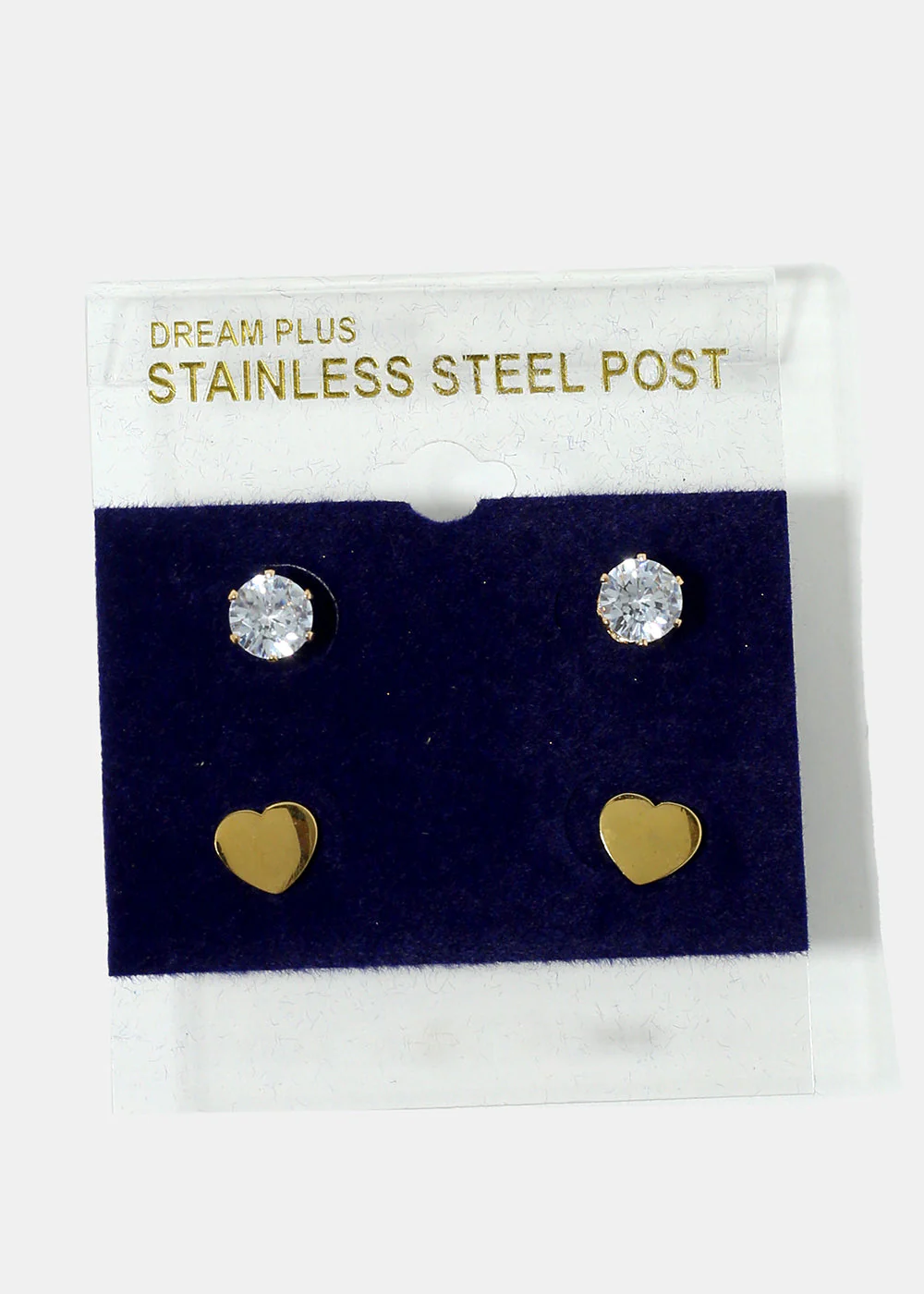 2-Pair Gemstone & Heart Stud Earrings - Image 3