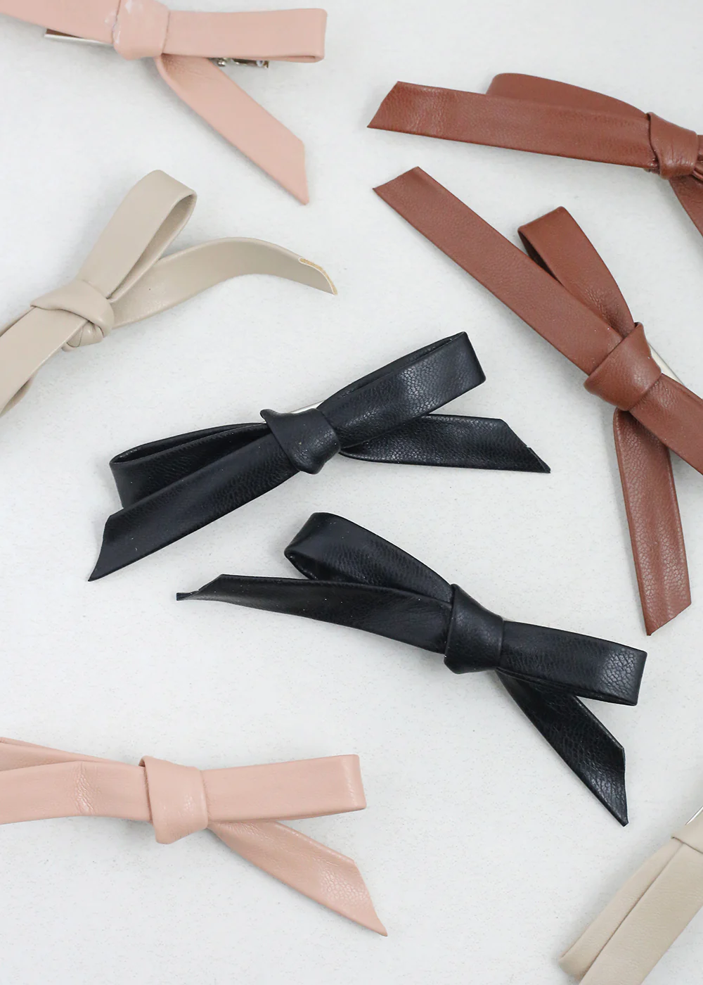 2 PC Chic Faux Leather Bow Hairclip - Image 2