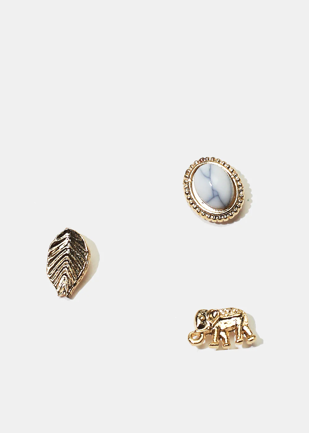 3-Pair Elephant & Leaf Stud Earrings - Image 2
