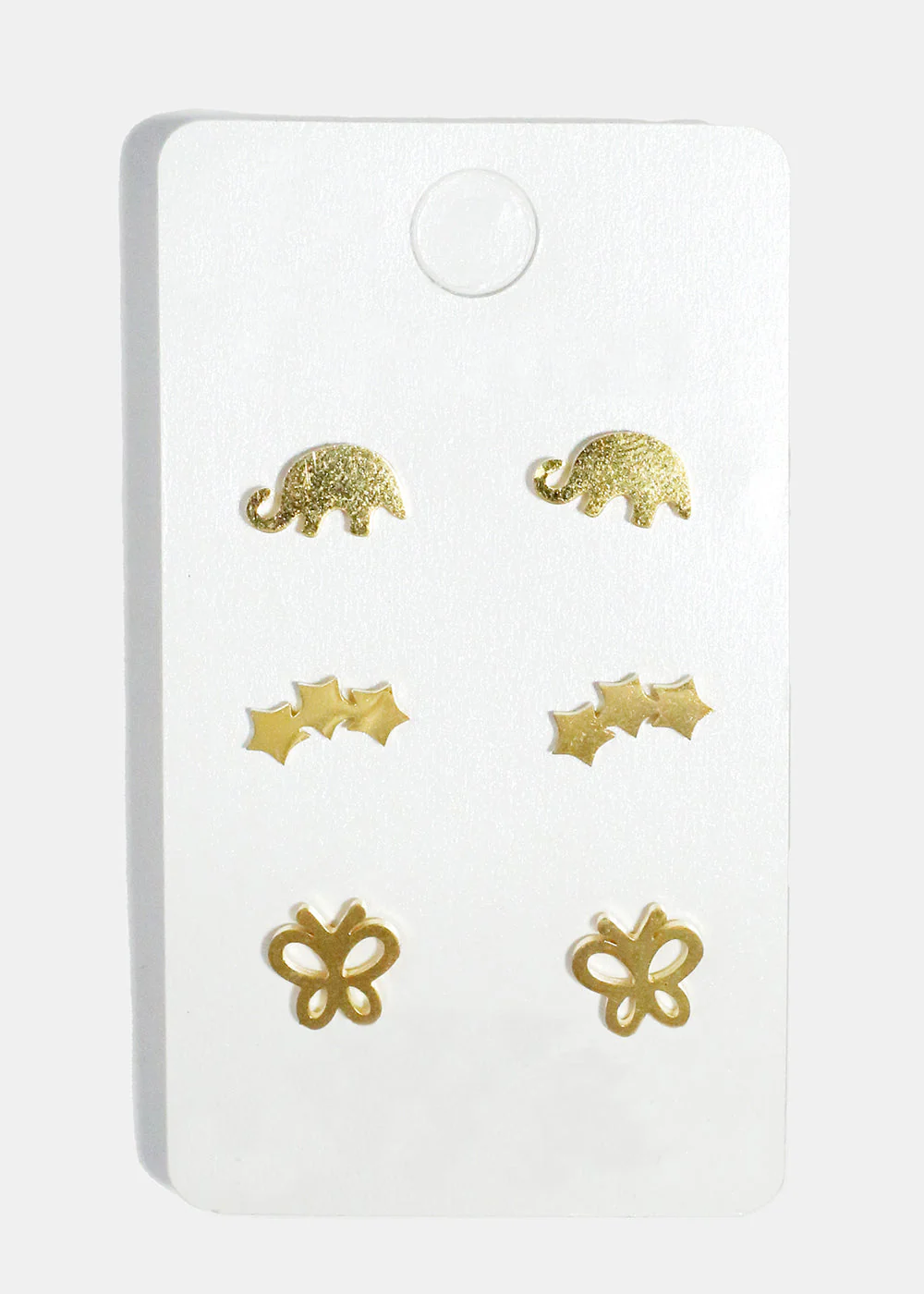 3-Pair Elephant, Star & Butterfly Stud Earrings - Image 3