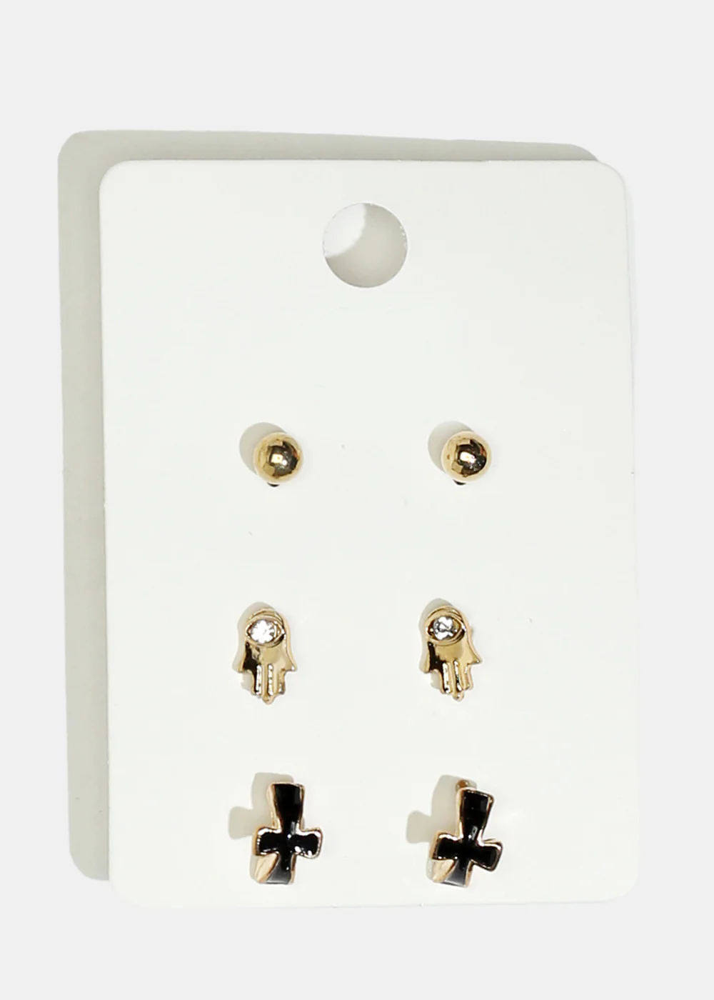 3-Pair Hamsa Hand & Cross Earrings - Image 2