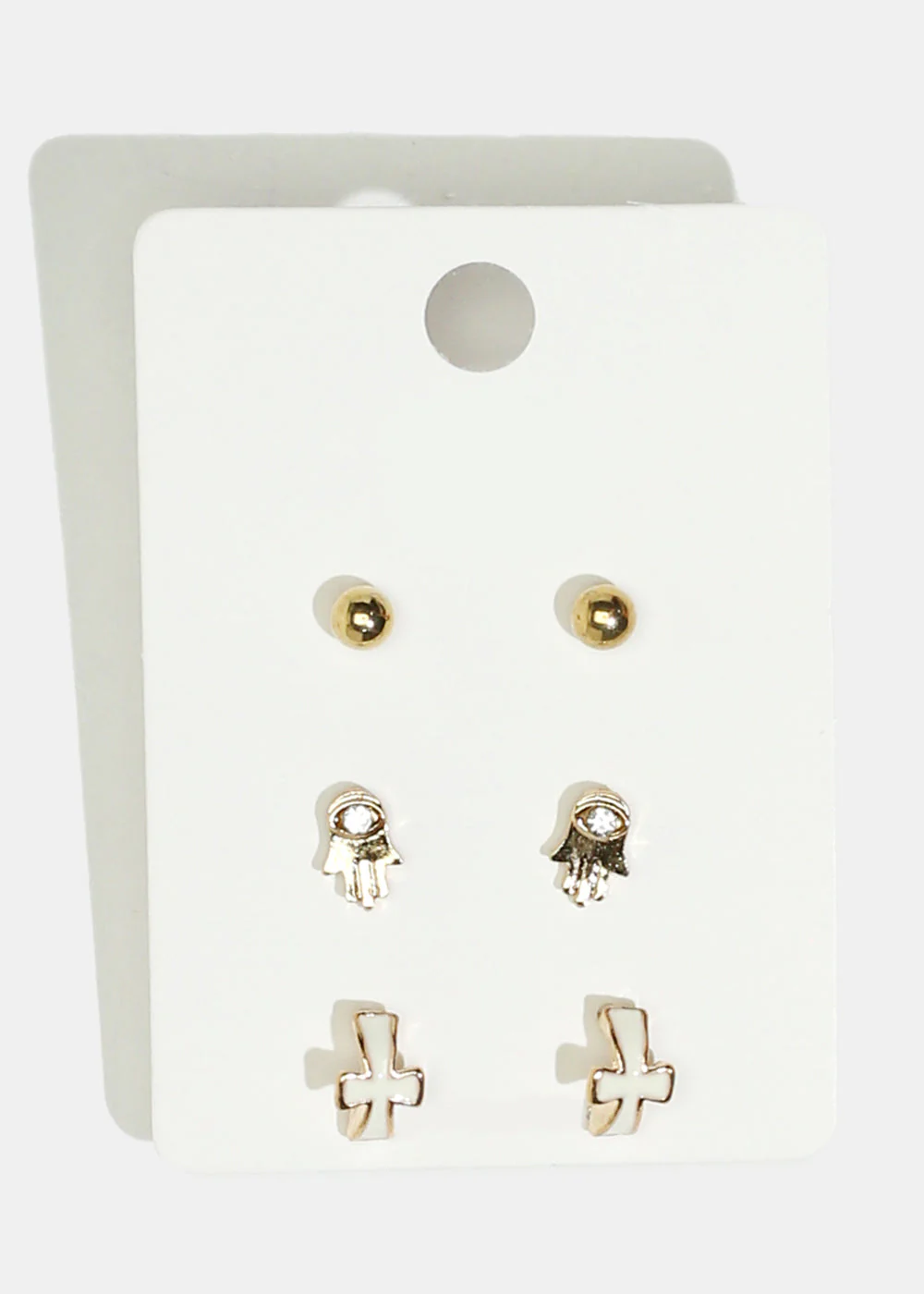 3-Pair Hamsa Hand & Cross Earrings - Image 3