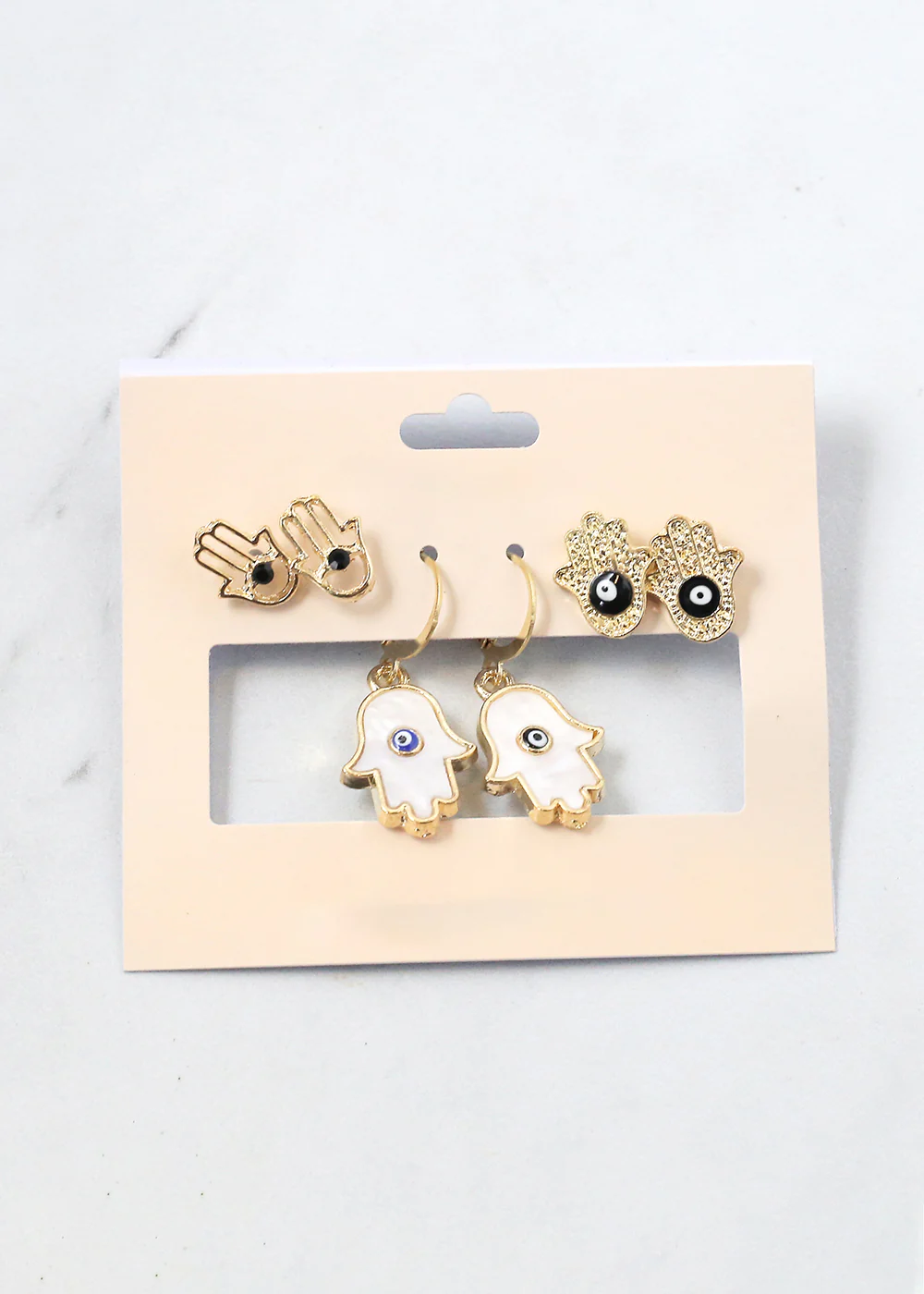 3 Pair Hamsa Hand + Evil Eye Earrings - Image 3