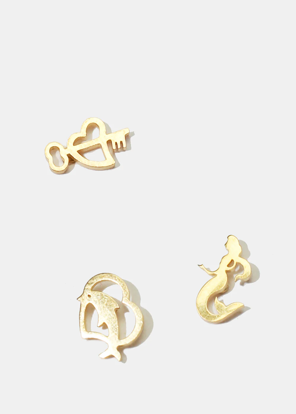 3-Pair Heart & Dolphin Stud Earrings - Image 2