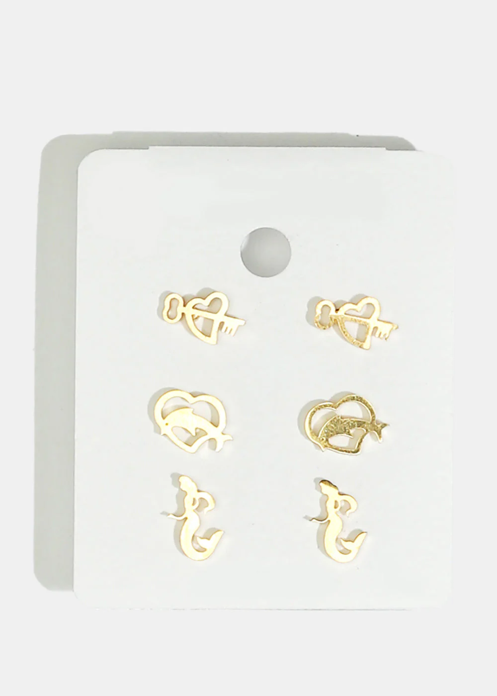 3-Pair Heart & Dolphin Stud Earrings - Image 3