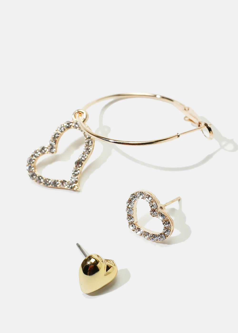 3-Pair Heart Stud & Hoop Earrings - Image 2