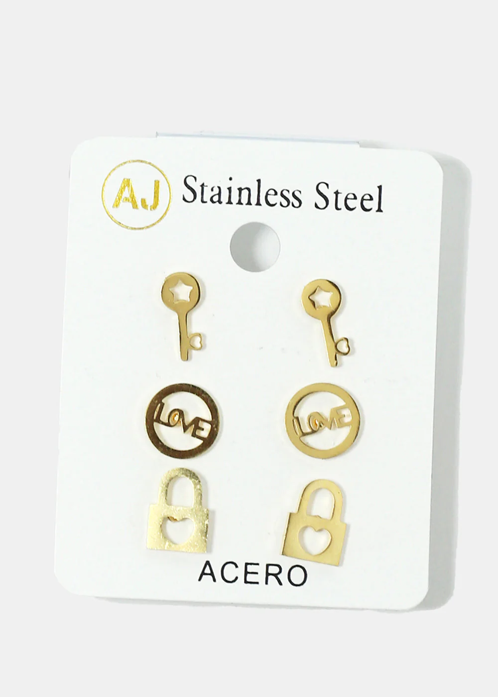 3-Pair Key & Lock Stud Earrings - Image 2