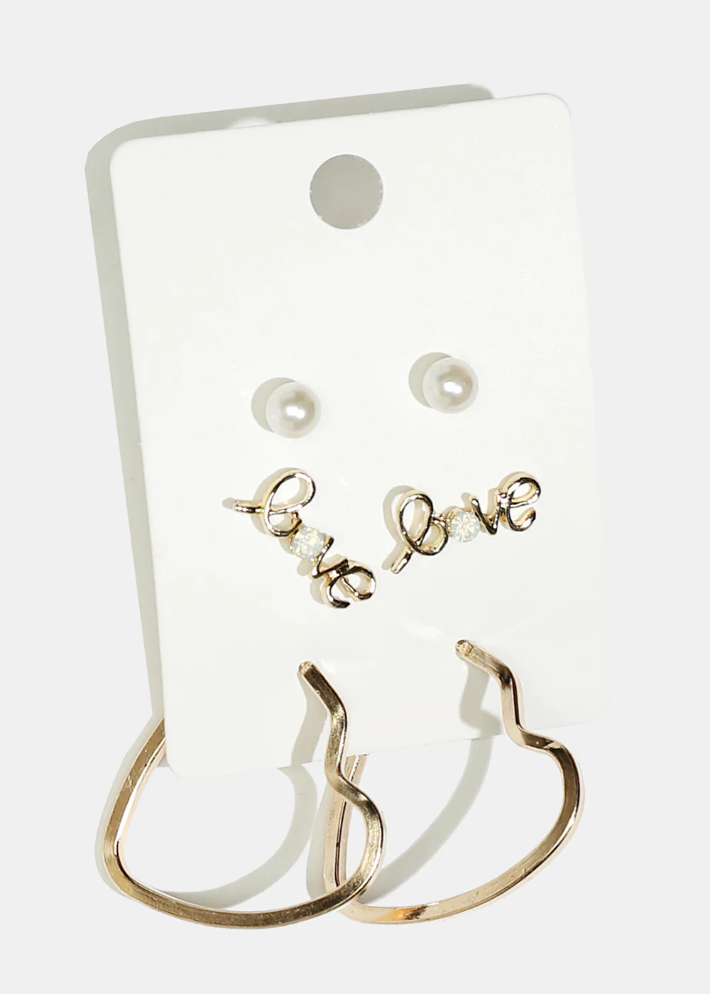 3-Pair "LOVE" & Heart Hoop Earrings - Image 2