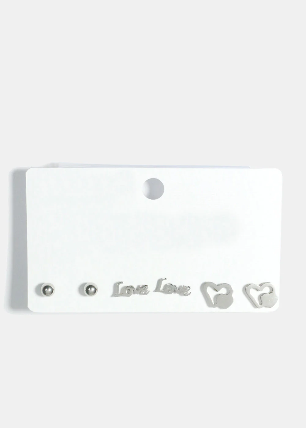 3-Pair "LOVE" & Heart Stud Earrings - Image 3