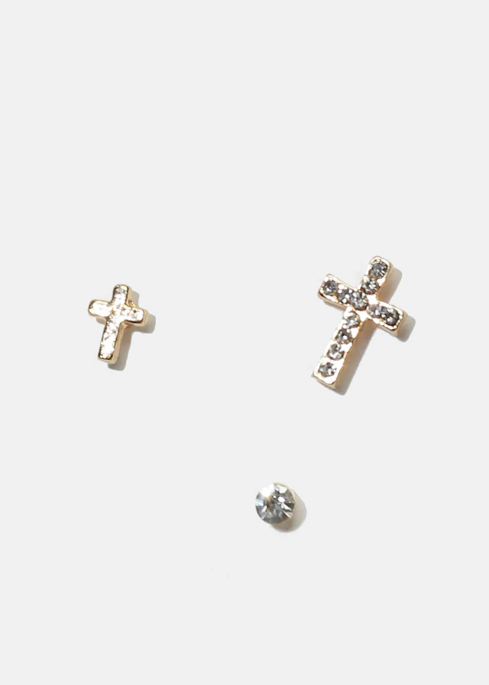 3-Pair Rhinestone Cross Stud Earrings - Image 2