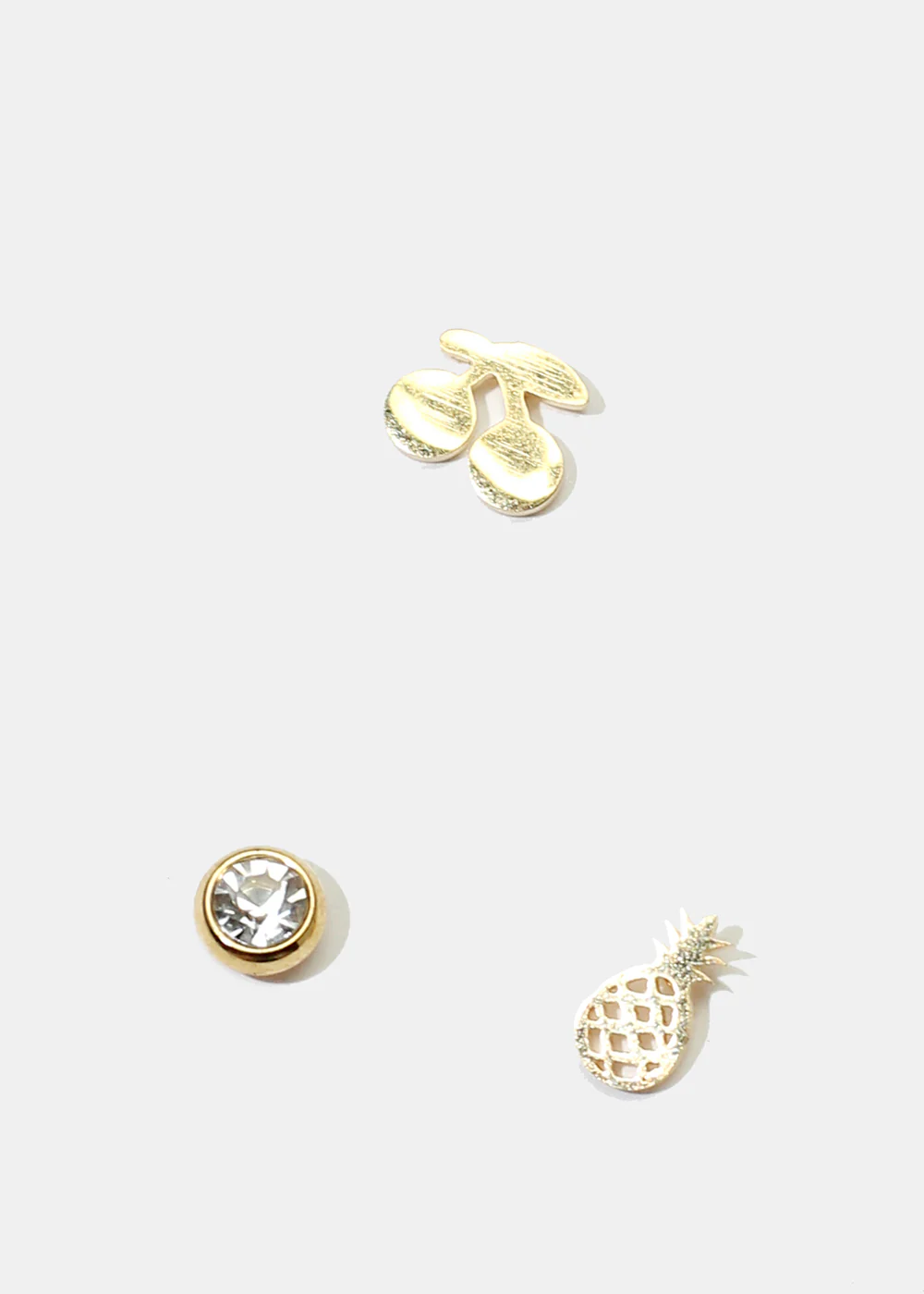 3-Pair Rhinestone & Fruit Stud Earrings - Image 2