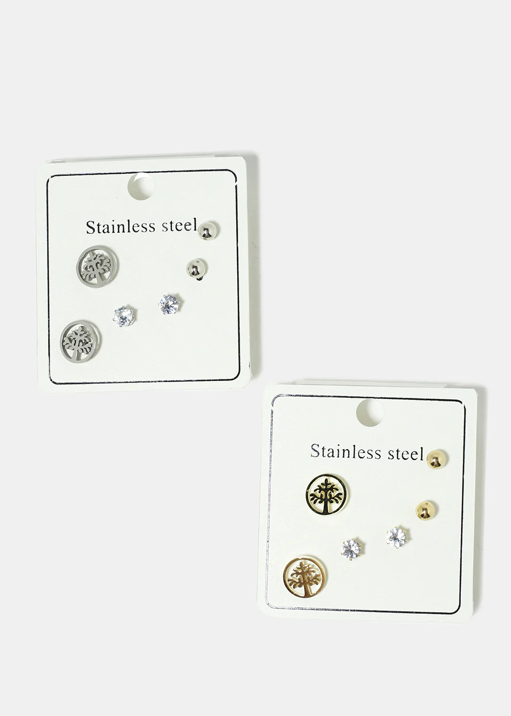 3-Pair Stainless Steel Stud Earrings - Image 2