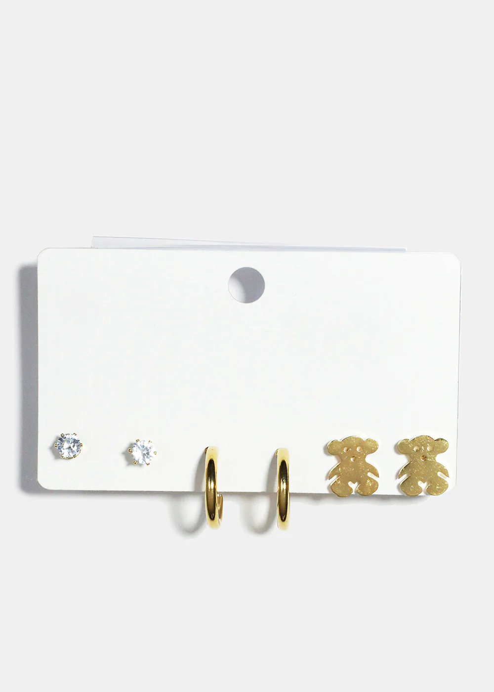 3-Pair Teddy Bear Stud & Hoop Earrings - Image 2