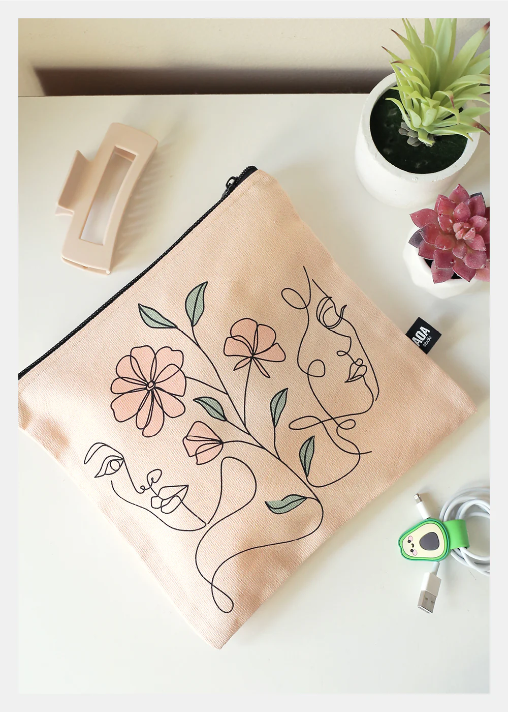 A+ Large Canvas Bag - Floral Girls Sketch - Image 4