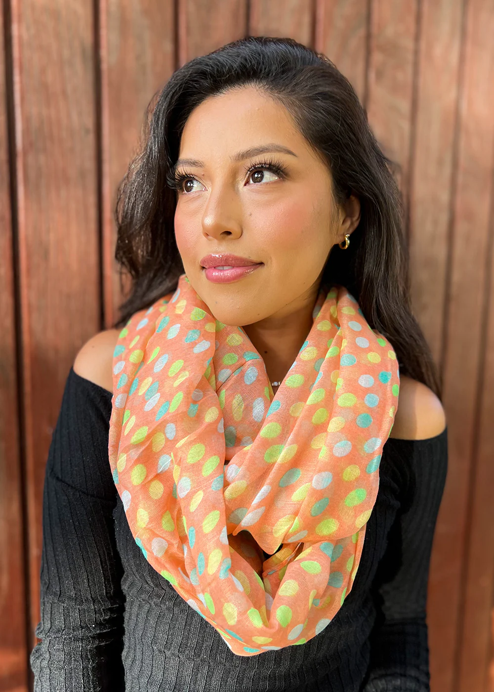 A+ Polka Dots Coral Lightweight Scarf
