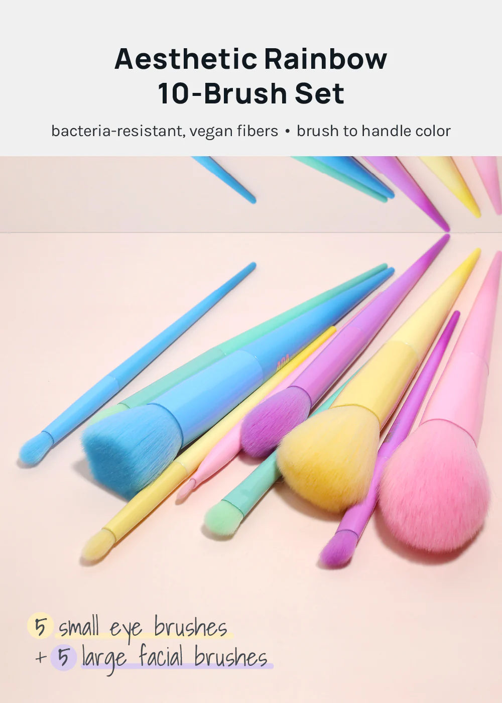 AOA 10-Piece Rainbow Brush Set + Cloud Travel Bag - Image 2