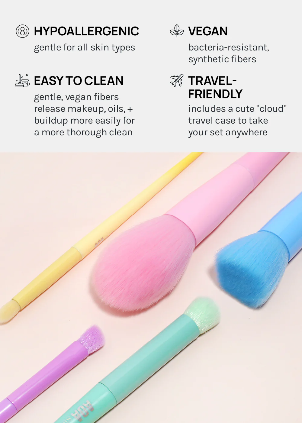 AOA 10-Piece Rainbow Brush Set + Cloud Travel Bag - Image 4