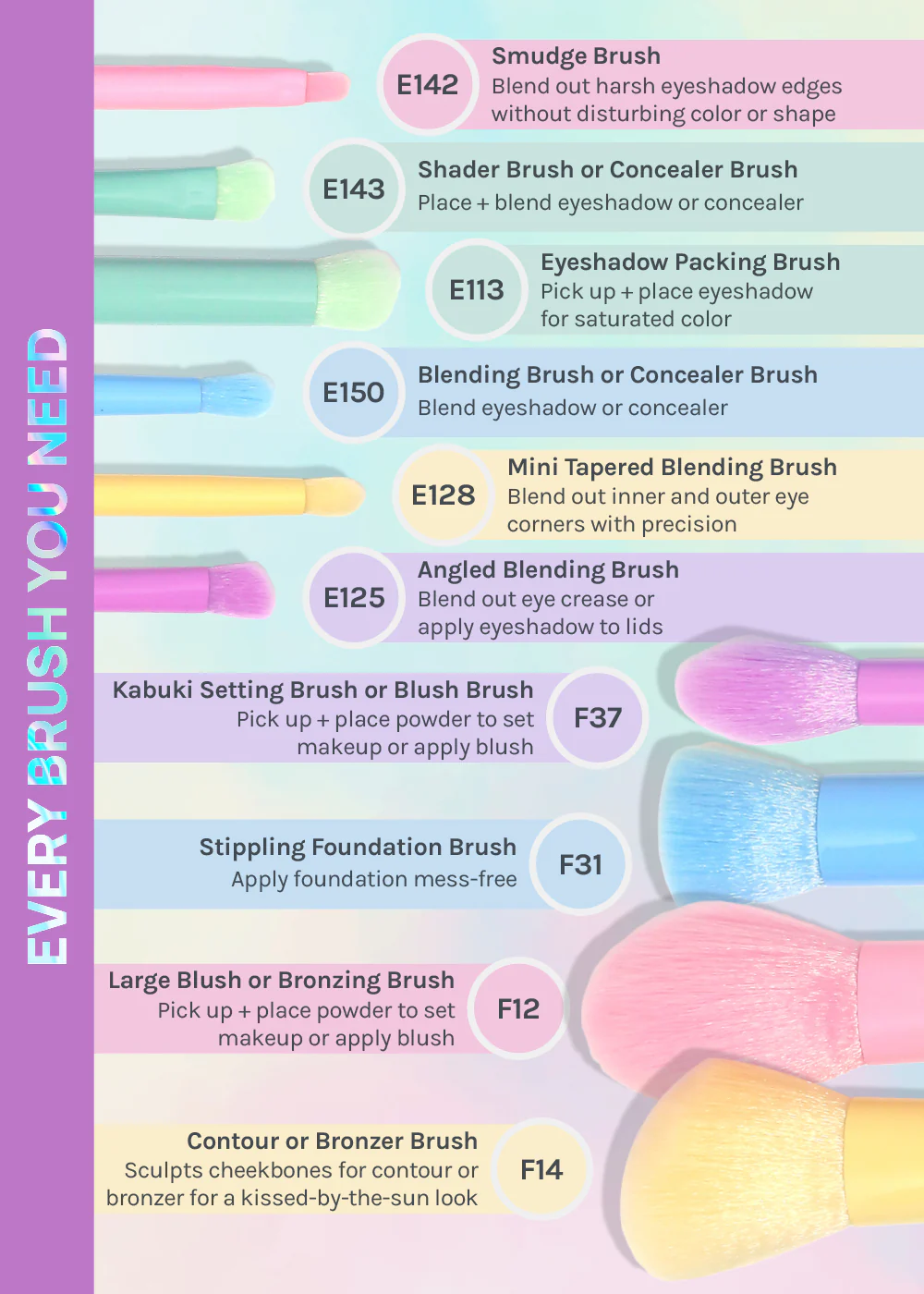 AOA 10-Piece Rainbow Brush Set + Cloud Travel Bag - Image 6