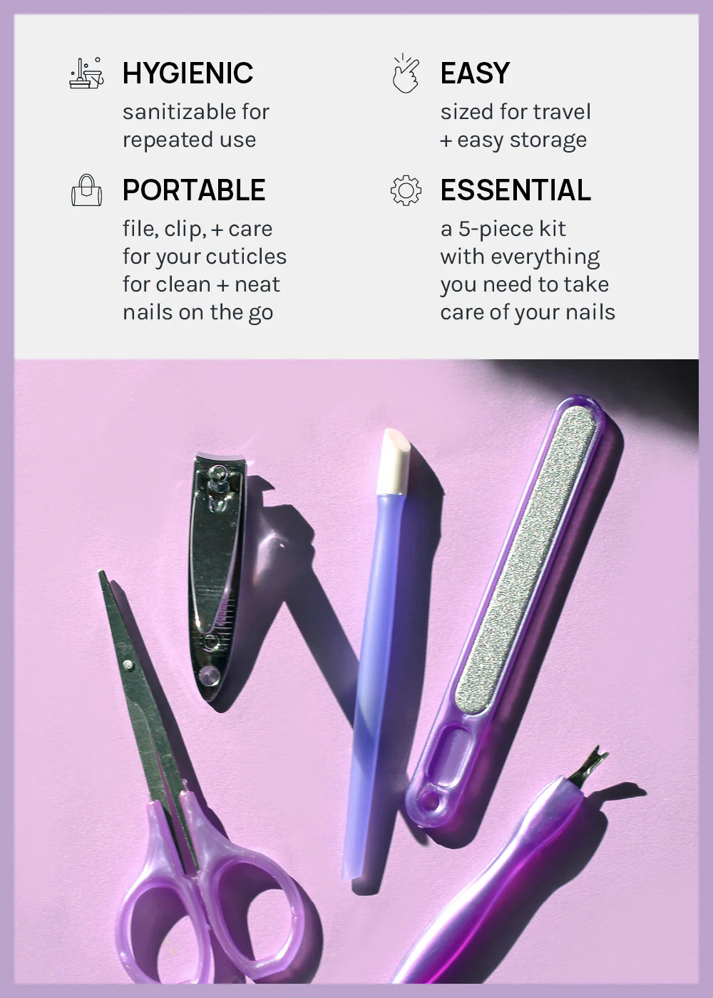AOA 5 Piece Manicure Tool Set with Beauty Scissors - Image 3