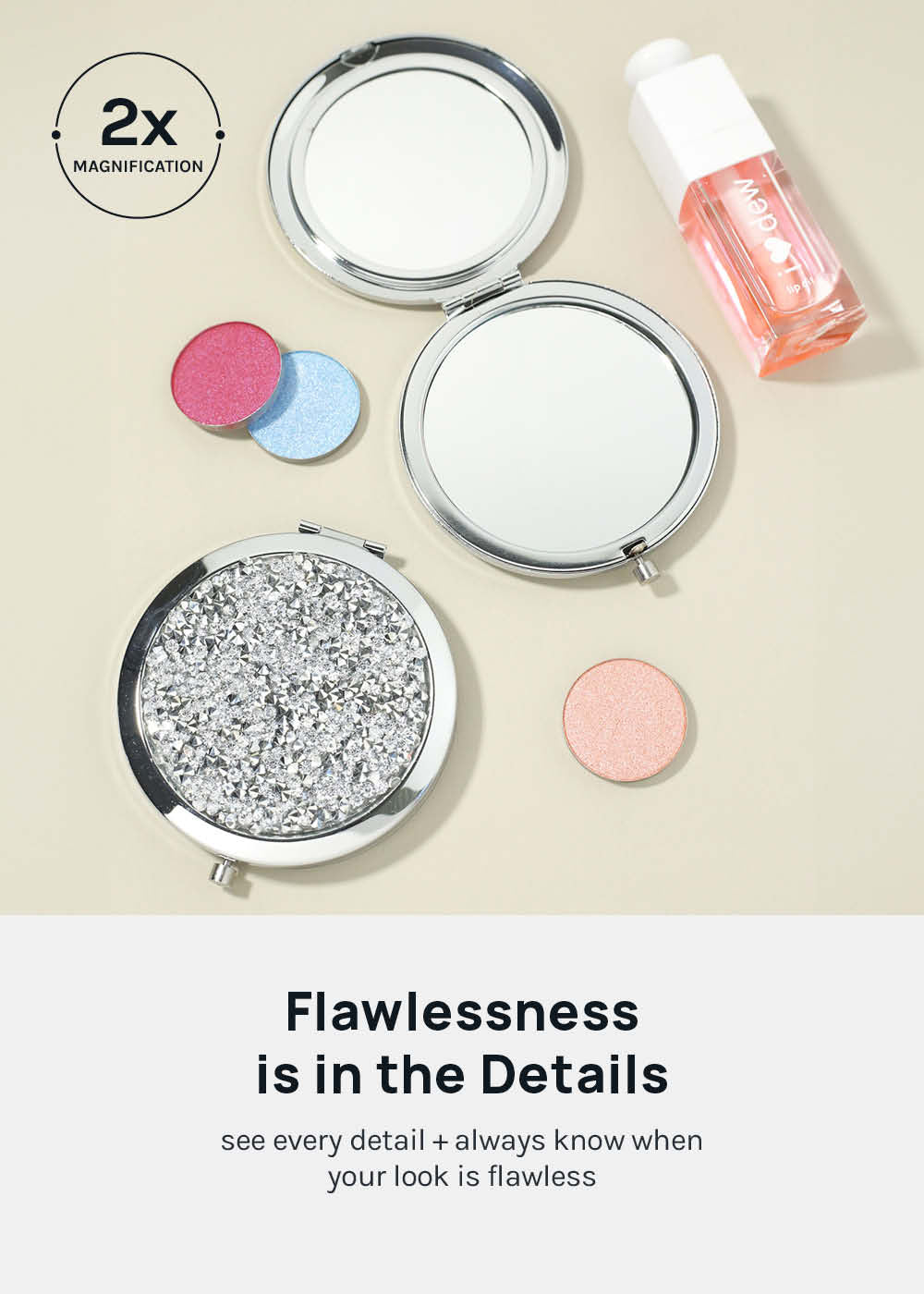 AOA A+ Magnifying Double-Sided Compact Mirror - Glitter - Image 2