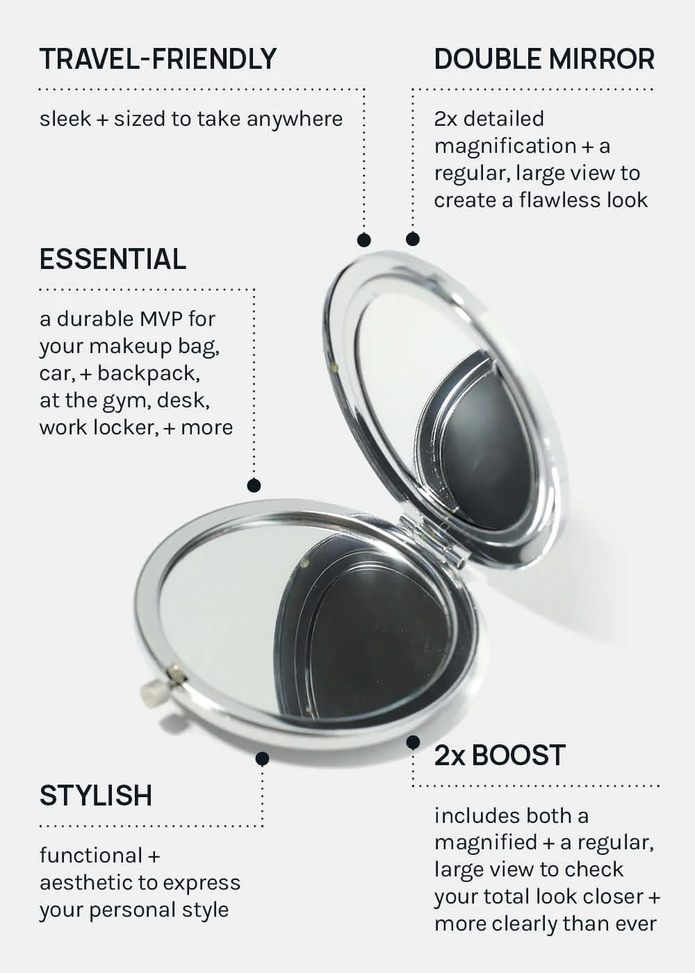 AOA A+ Magnifying Double-Sided Compact Mirror - Glitter - Image 3