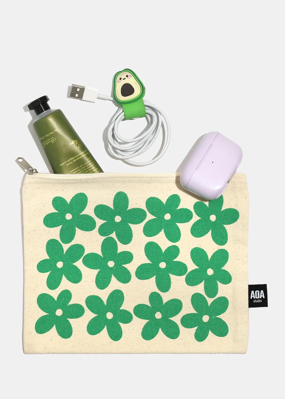 AOA Canvas Bag - Green Flowers - Image 2