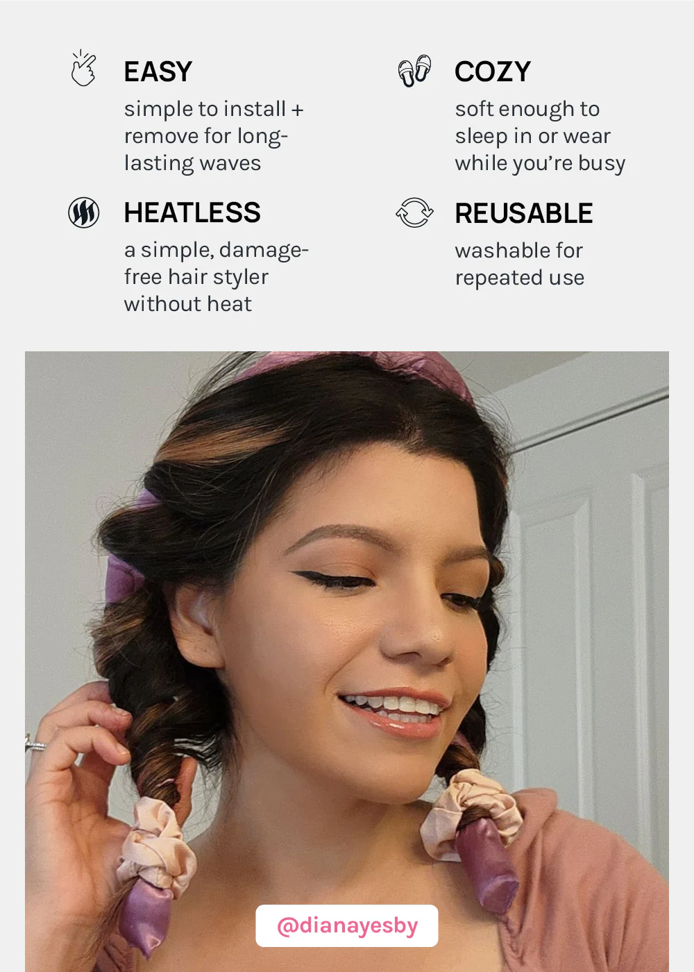 AOA Heat-free Satin Hair Curling Rod - Black - Image 4