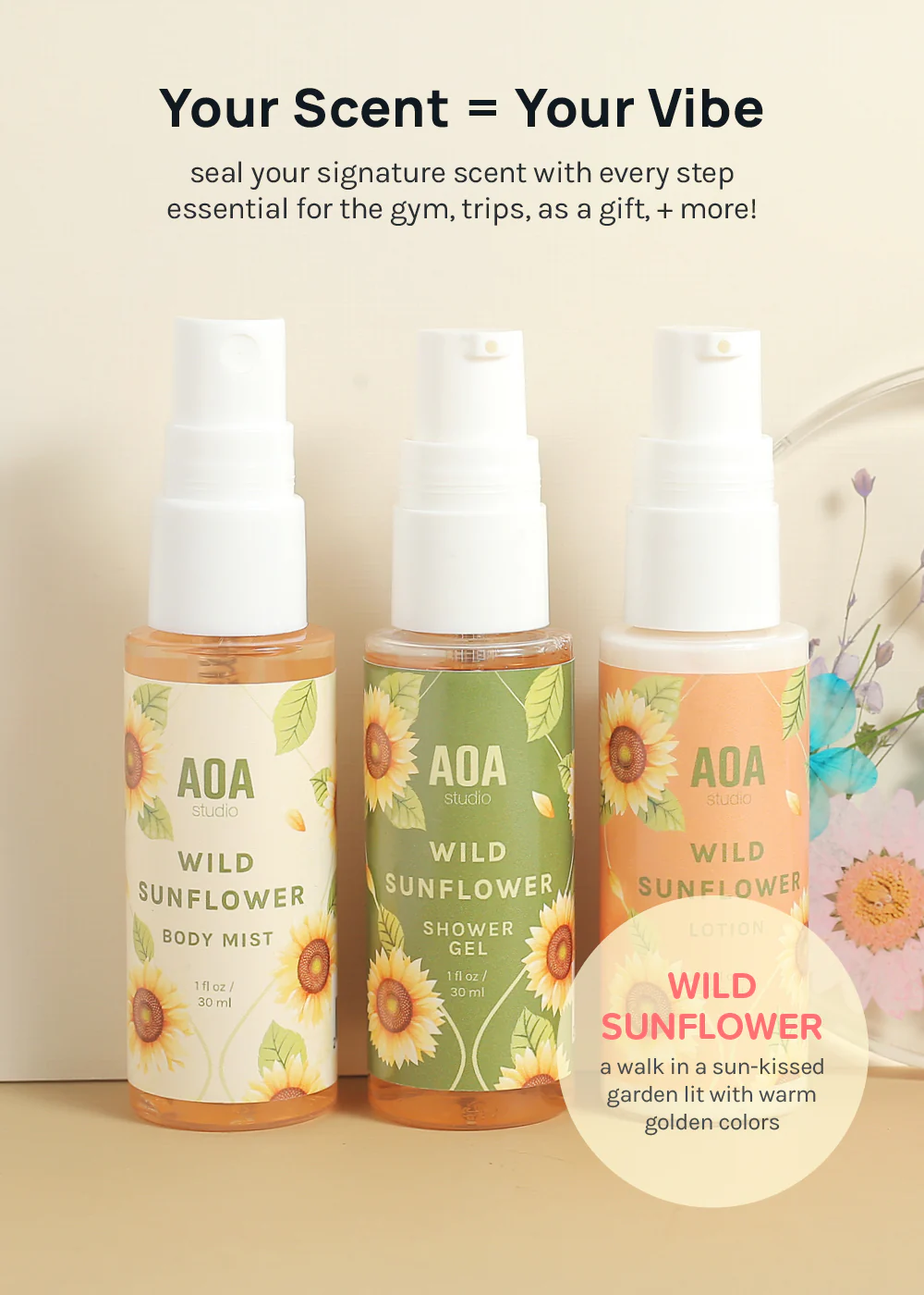 AOA Lotion, Shower Gel & Body Mist - Wild Sunflower - Image 3