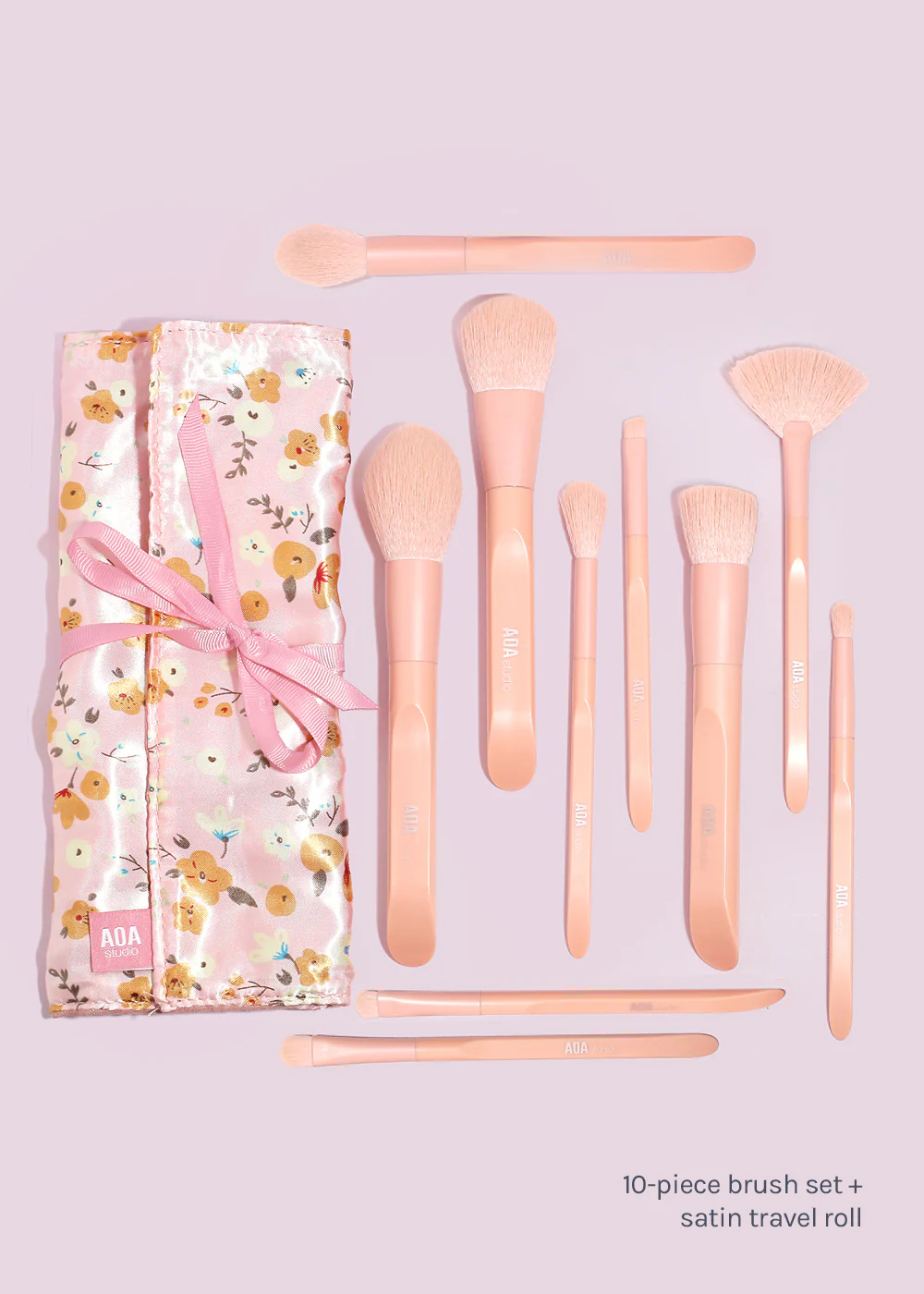 AOA Matte Rose Brush Set + Satin Travel Roll