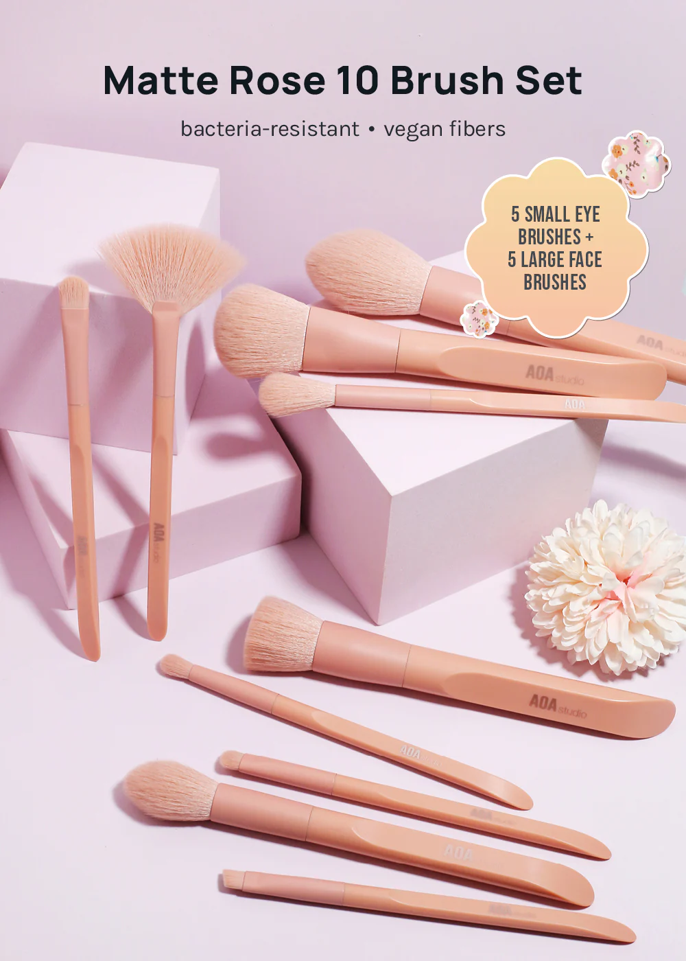 AOA Matte Rose Brush Set + Satin Travel Roll - Image 2