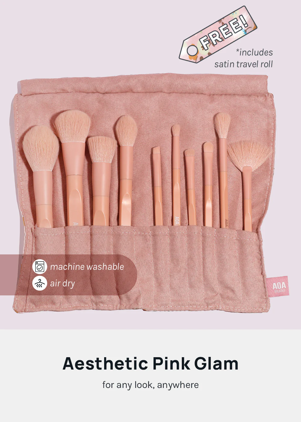 AOA Matte Rose Brush Set + Satin Travel Roll - Image 3