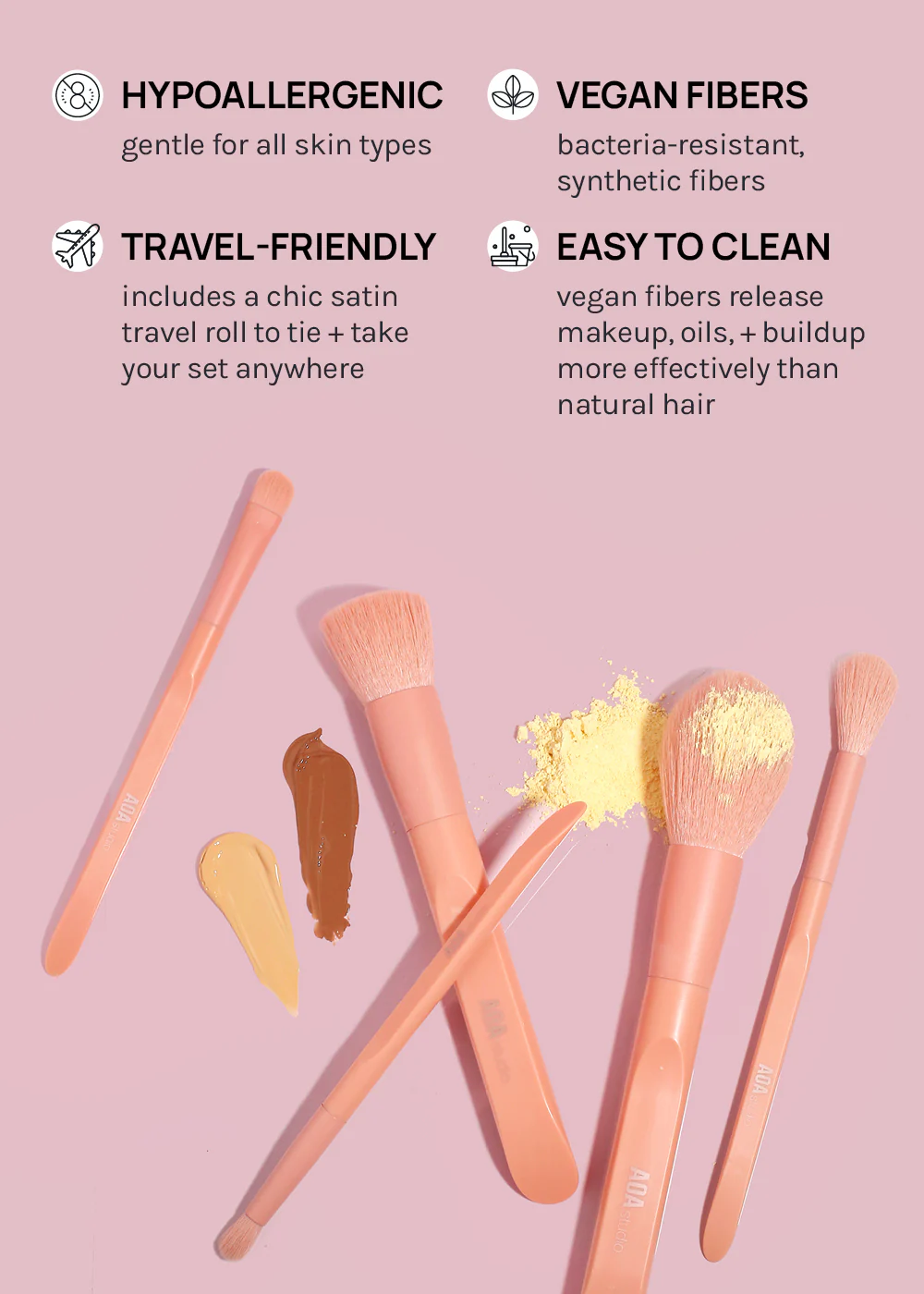 AOA Matte Rose Brush Set + Satin Travel Roll - Image 4