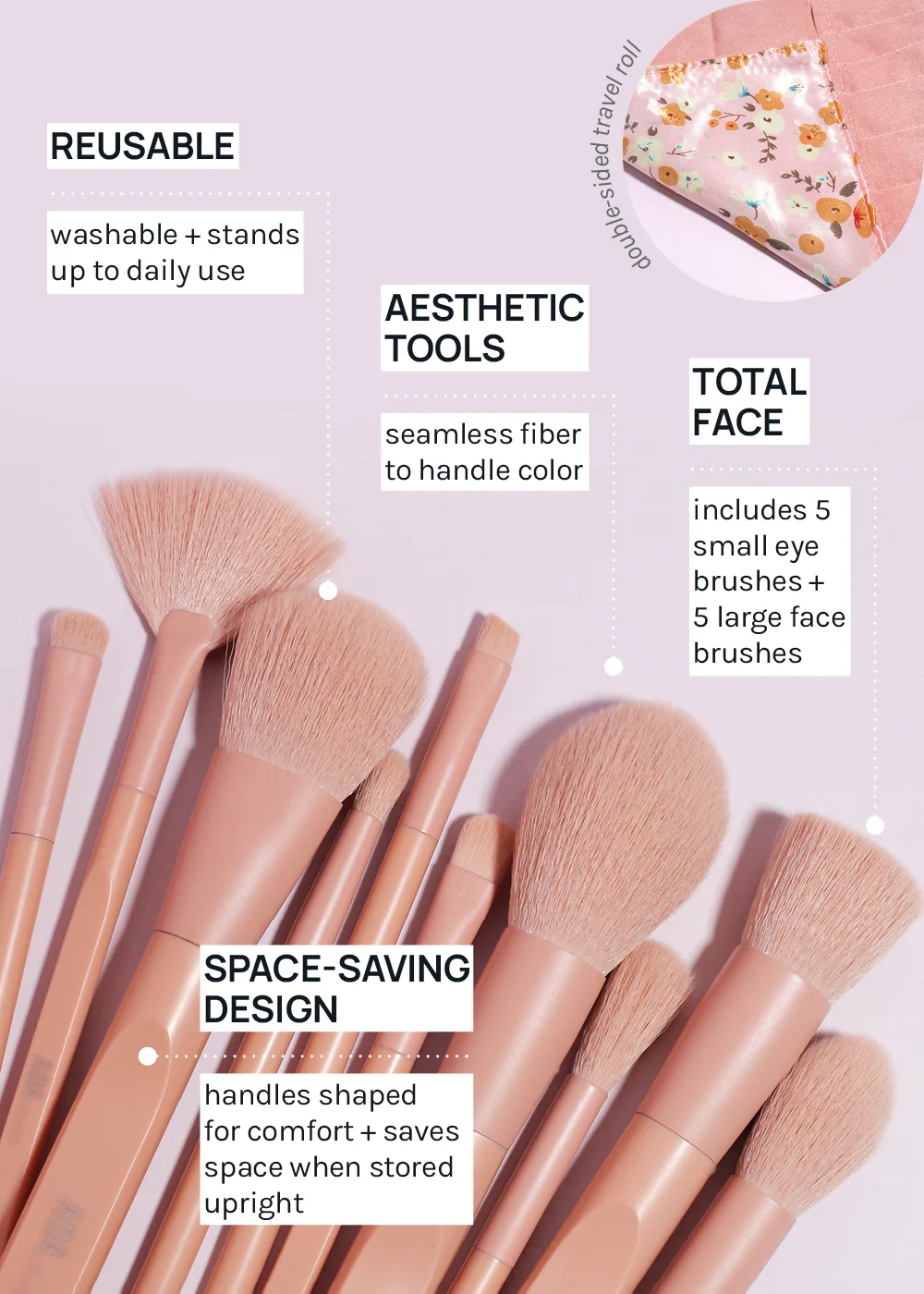 AOA Matte Rose Brush Set + Satin Travel Roll - Image 5