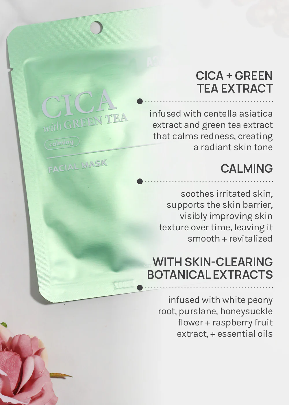 AOA Skin Cica with Green Tea Calming Facial Mask - Image 4