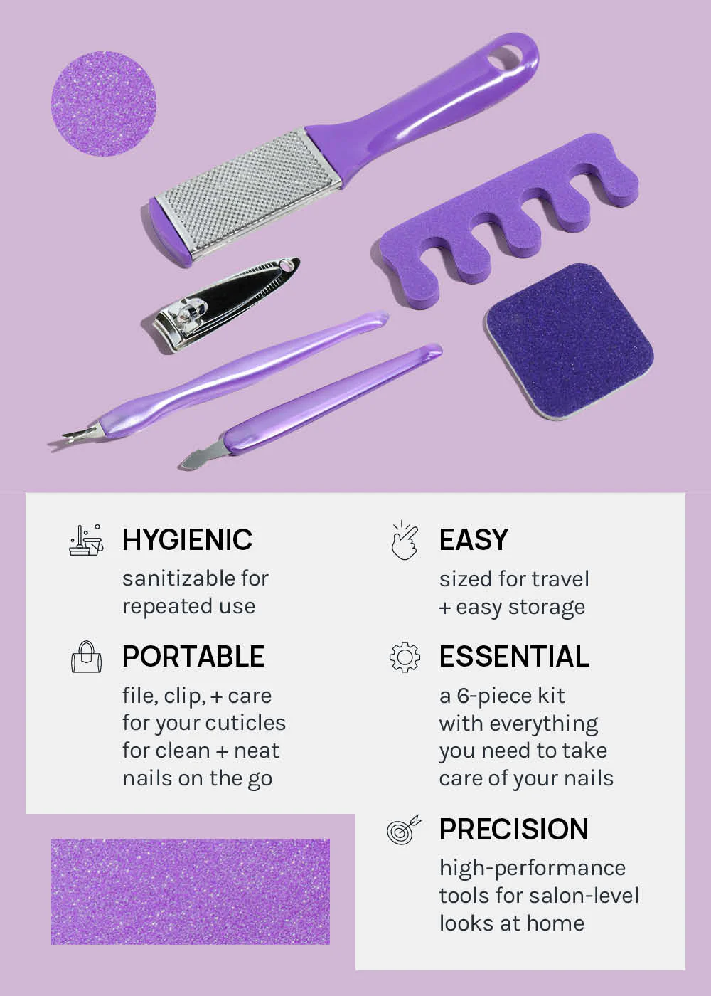 AOA Studio Pedicure Tool Set with Metal Foot File - Image 3
