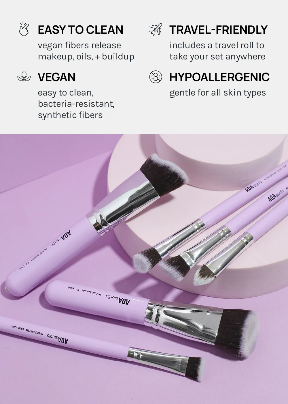 AOA UltraViolet Contour Brush Set + Brush Roll - Image 4