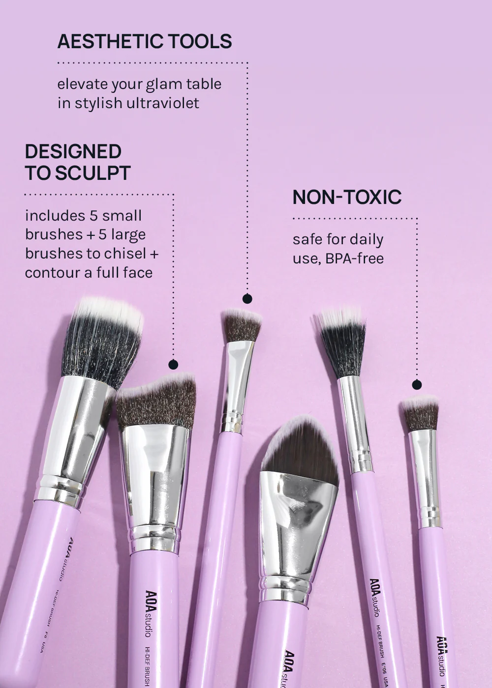 AOA UltraViolet Contour Brush Set + Brush Roll - Image 5