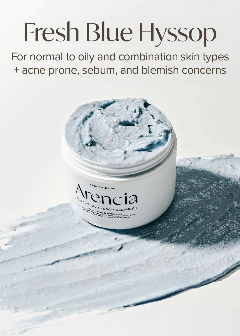 Arencia Fresh Blue Hyssop Rice Mochi Cleanser 120g - Image 3