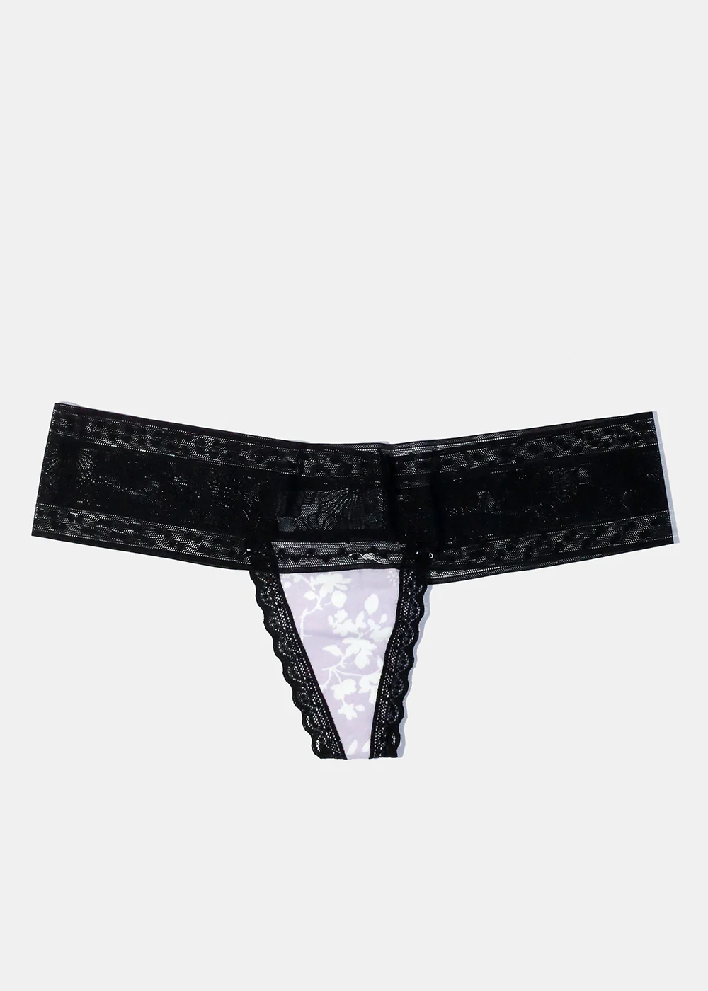 Black and Lilac Lace Thong