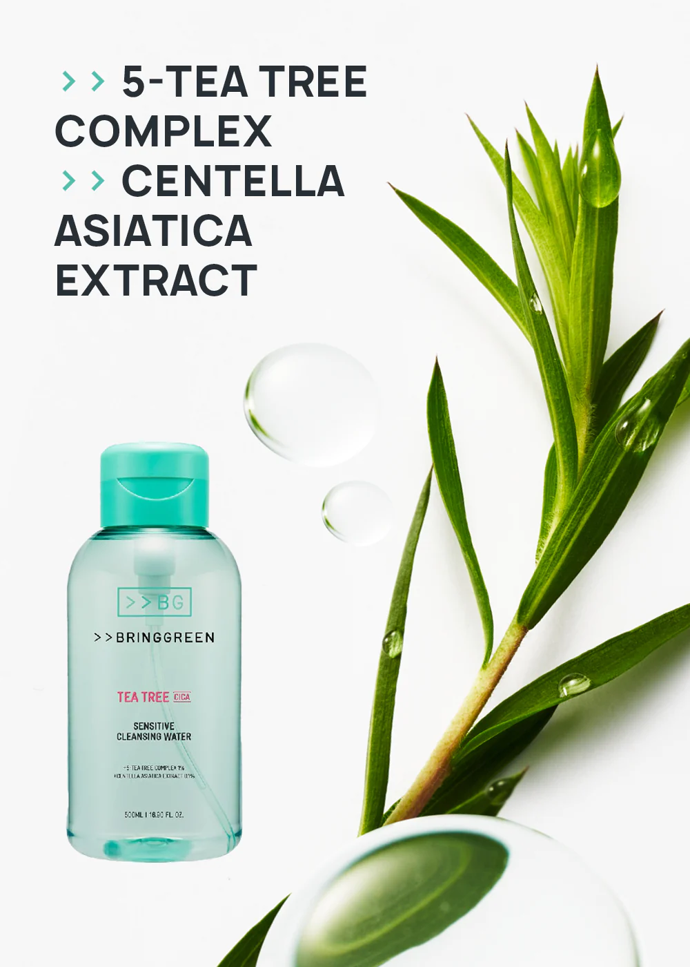 BRINGGREEN Tea Tree Cica Sensitive Cleansing Water 500ml - Image 3