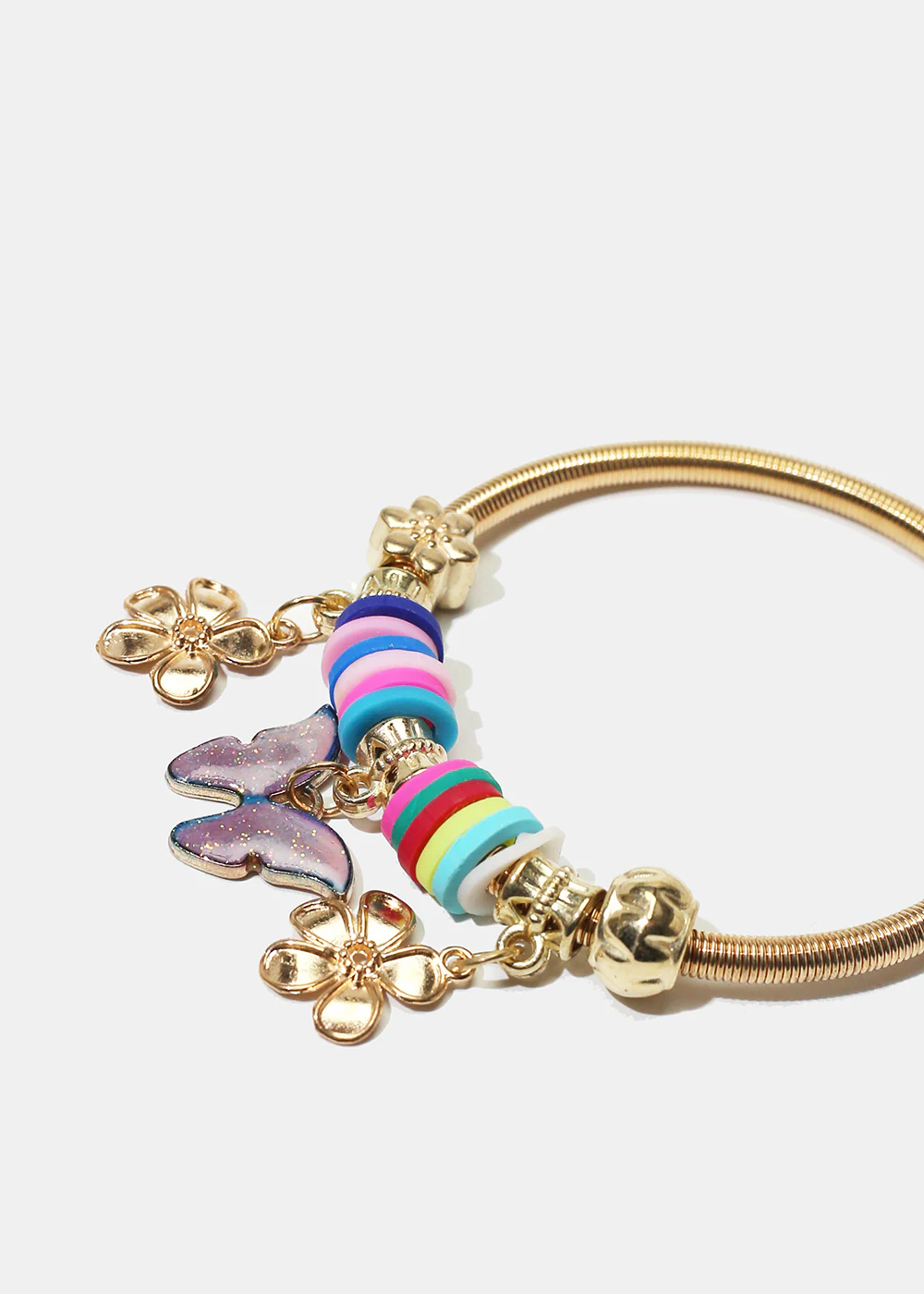 Butterfly & Flower Charm Coil Bracelet