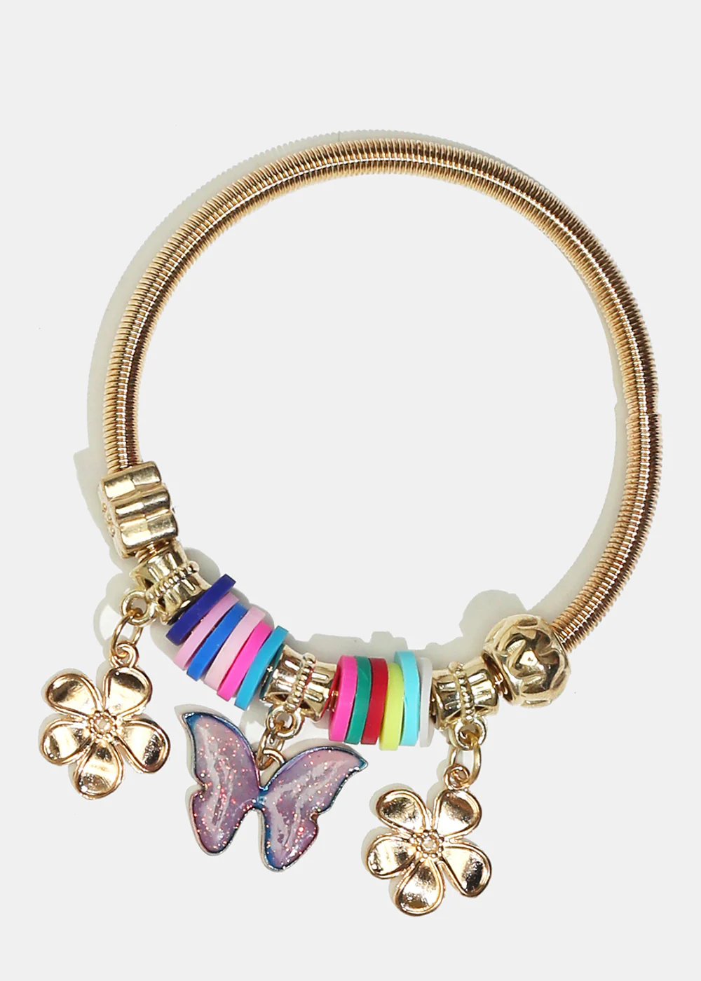 Butterfly & Flower Charm Coil Bracelet - Image 2