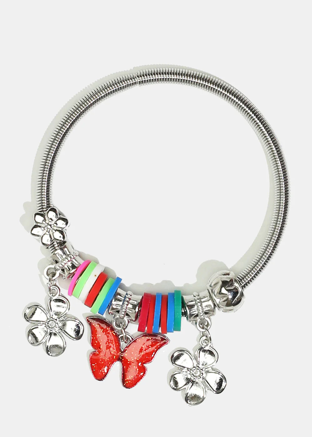 Butterfly & Flower Charm Coil Bracelet - Image 3