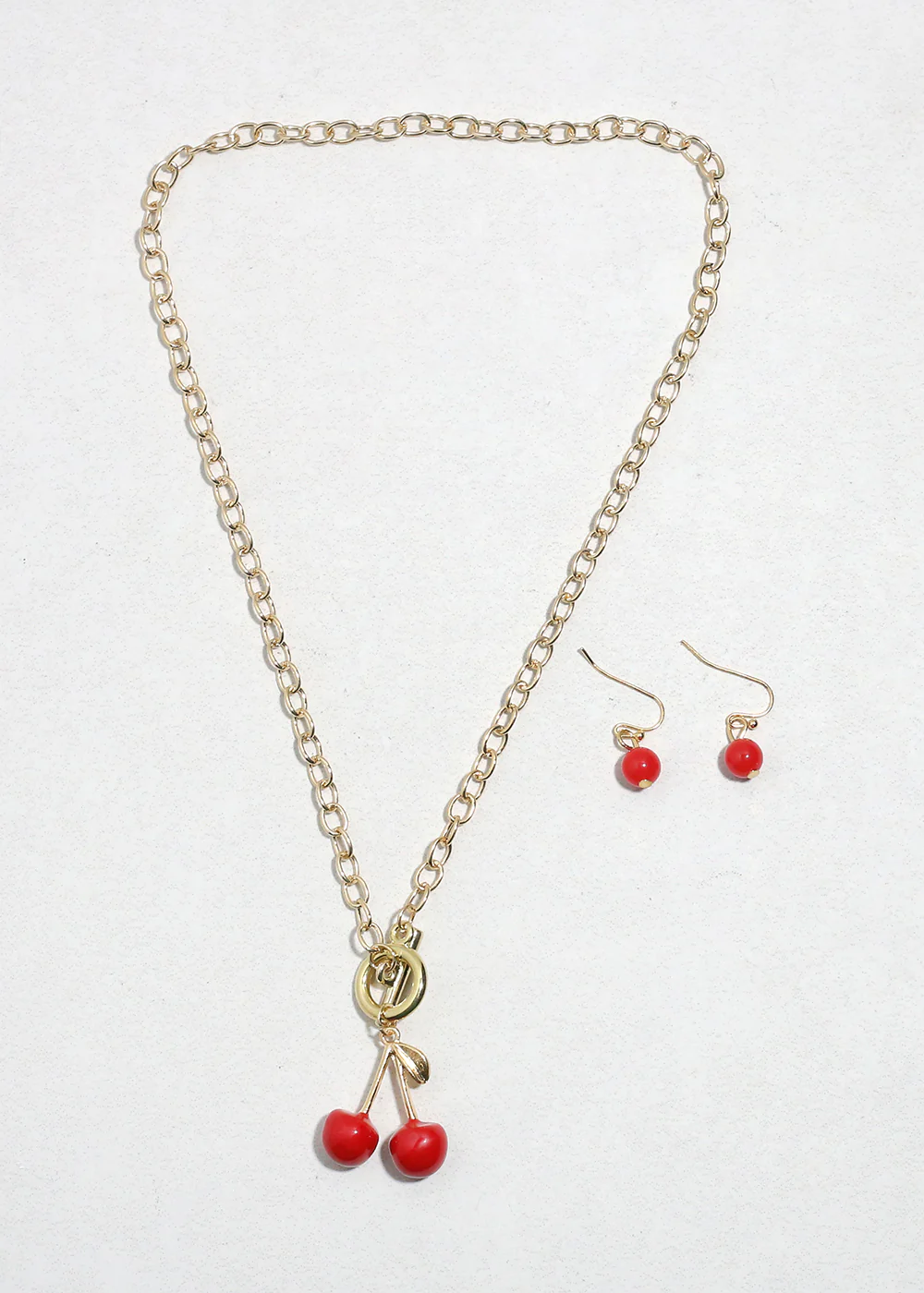 Cherry Charm Necklace & Earring Set