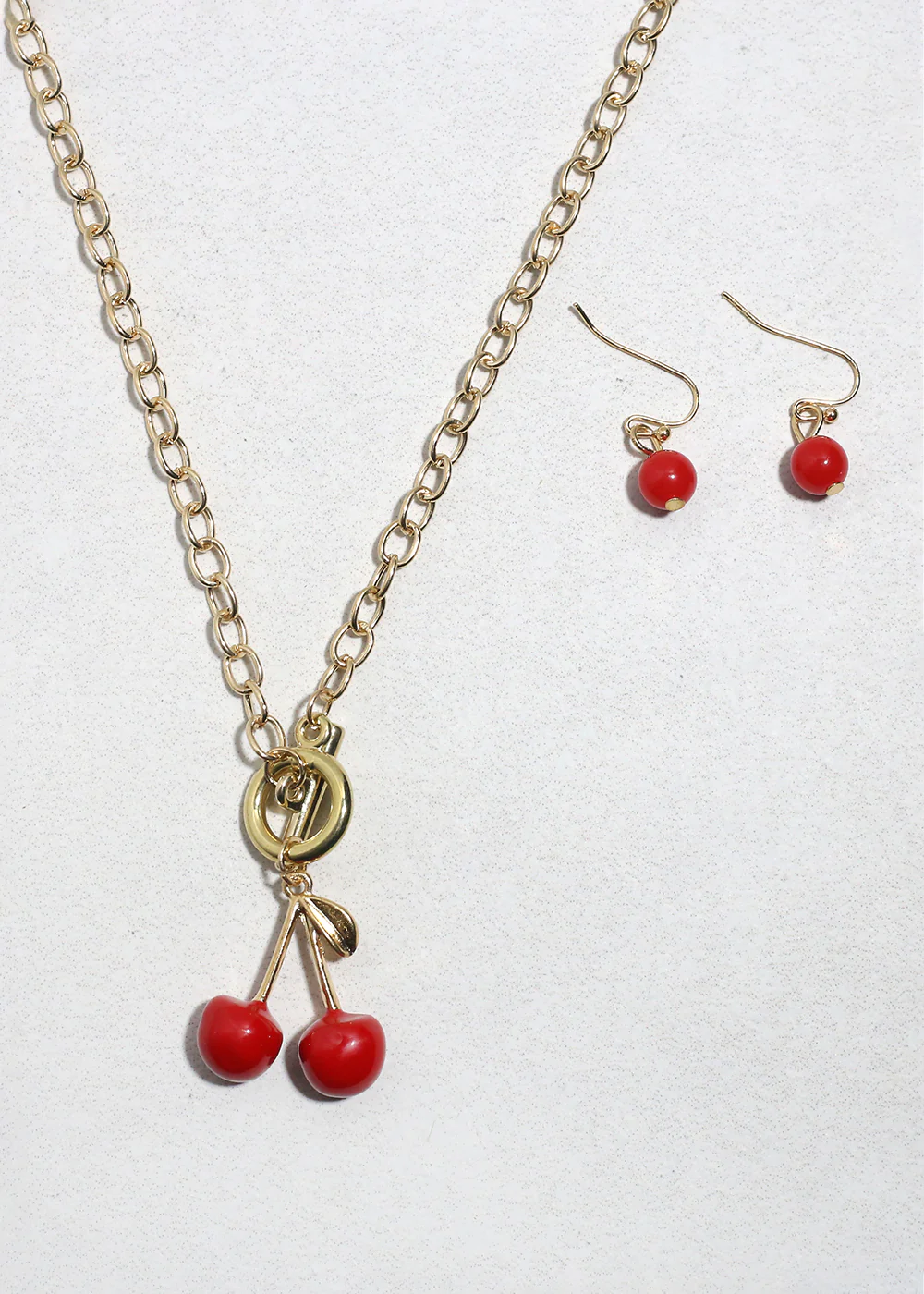 Cherry Charm Necklace & Earring Set - Image 2