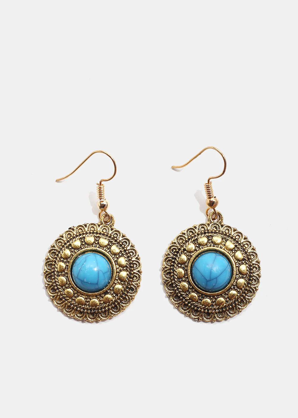 Circle Turquoise Stone Earrings - Image 2