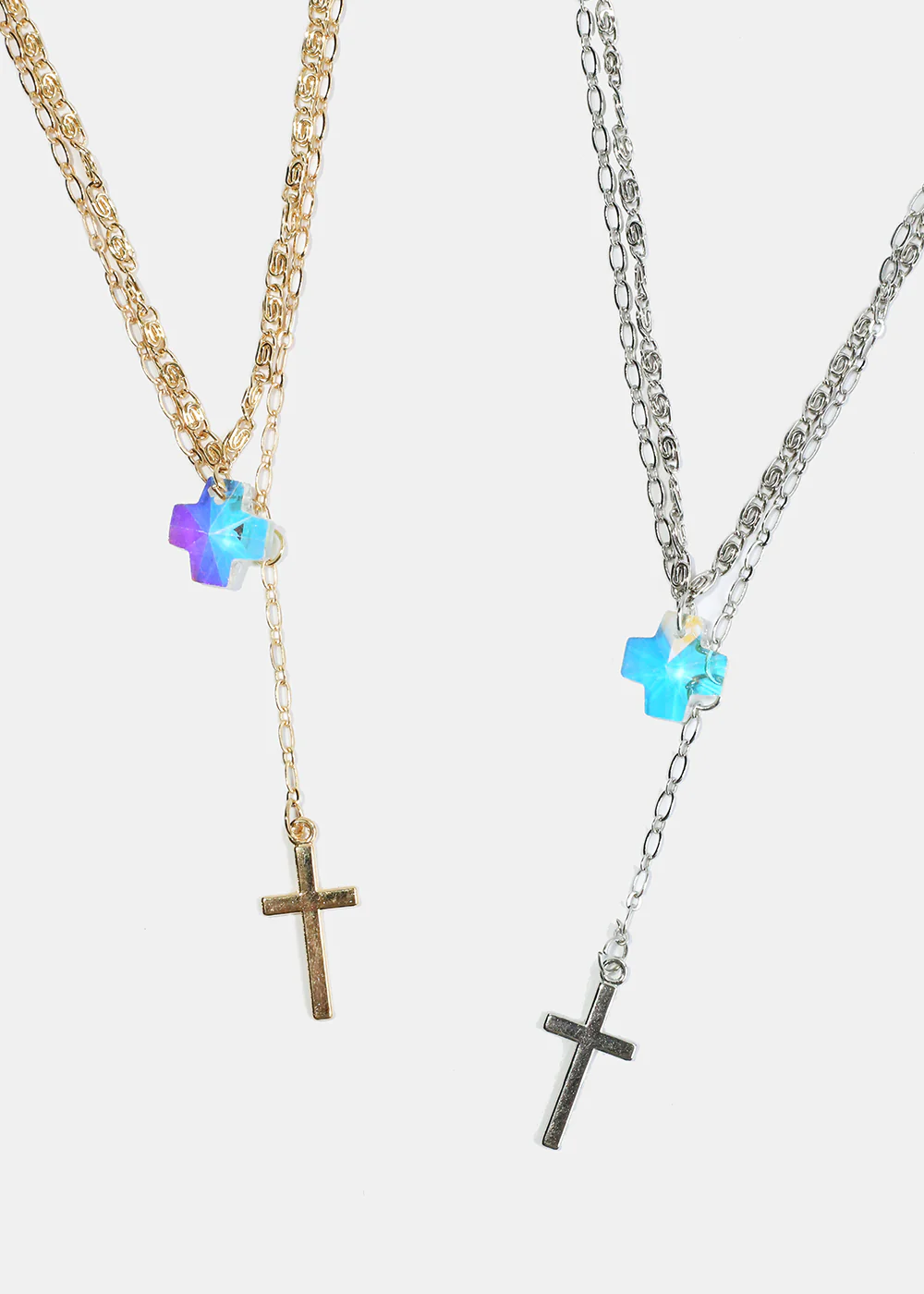 Cross and Gem Layered Necklace