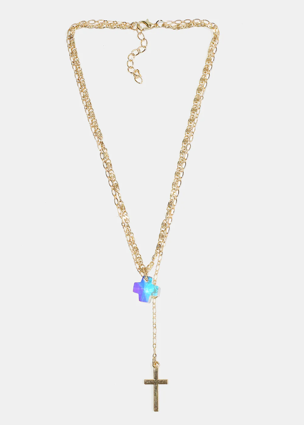 Cross and Gem Layered Necklace - Image 2